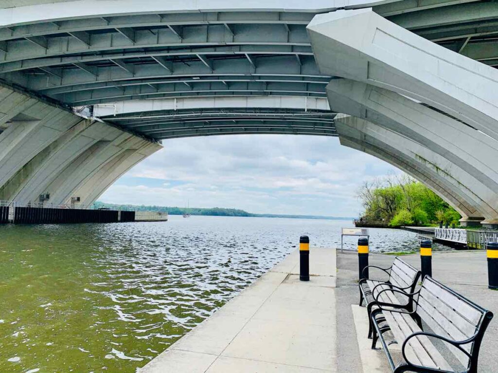 Jones Point Park Benches by the Potomac River and the Woodrow Wilson Bridge