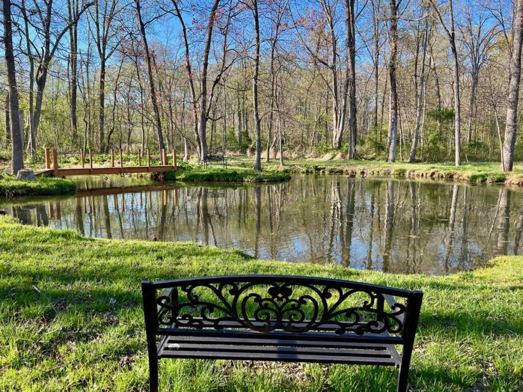 Bench and Pond at Windswept Inn