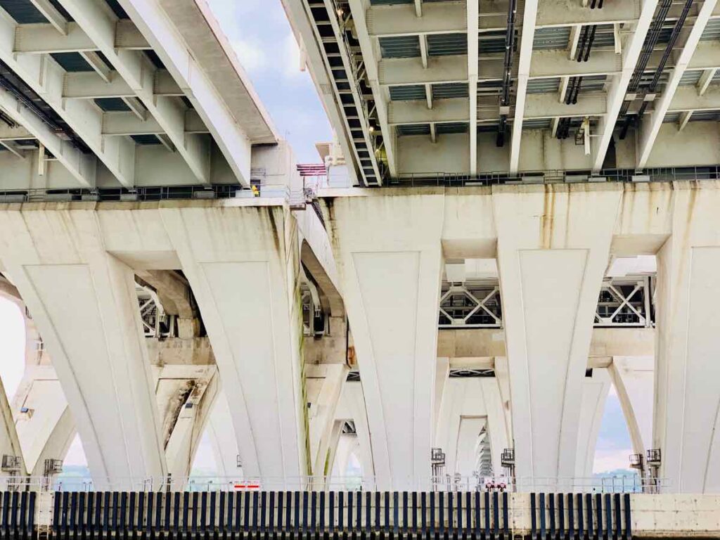 Under the Woodrow Wilson Bridge at Jones Point