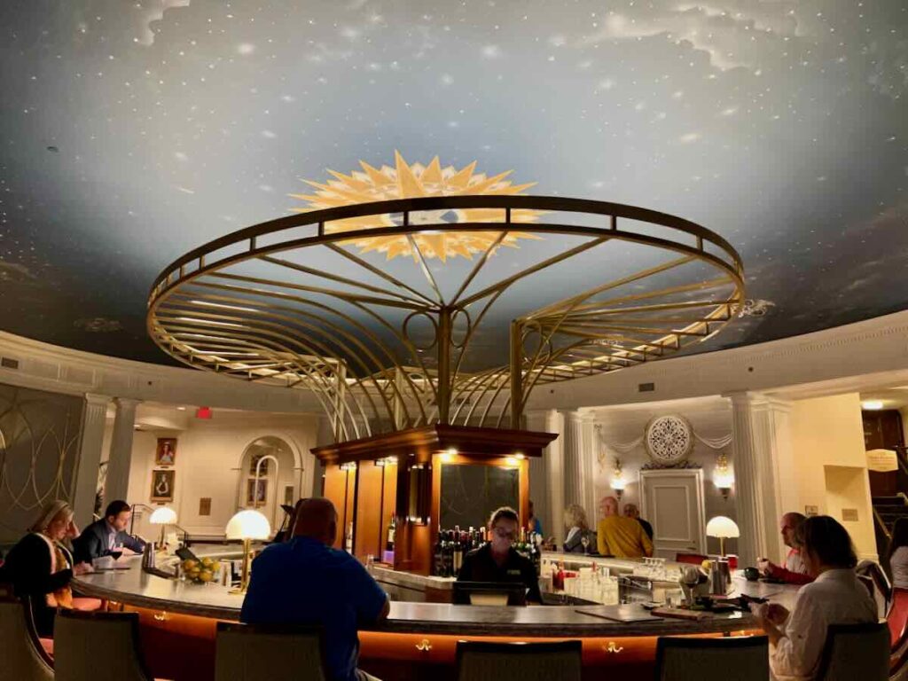 A beautiful night-sky mural at the 1882 Lobby Bar in the Hotel Roanoke