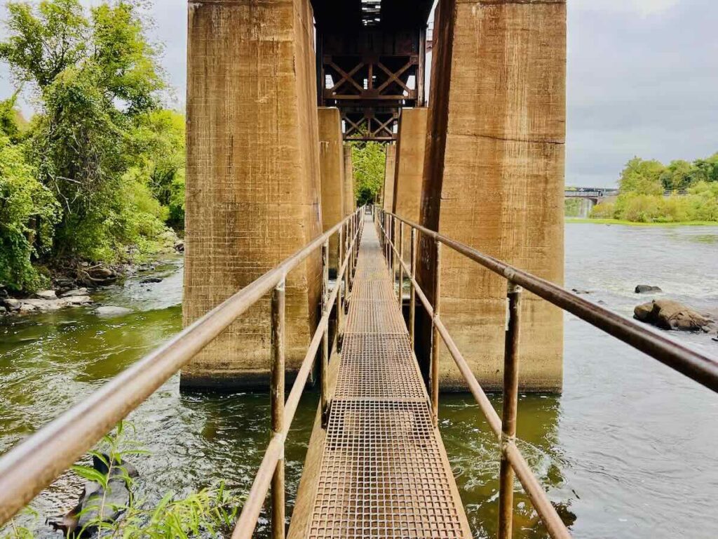The Pipeline Walkway is a metal catwalk above the James River and is one of the best things to do in Ricmond Virginia.