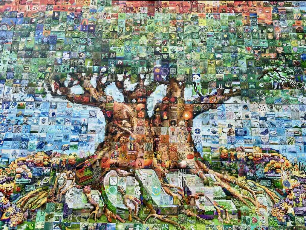 LOVE Artwork of a mosaic tree at iX Art Park in Charlottesville VA