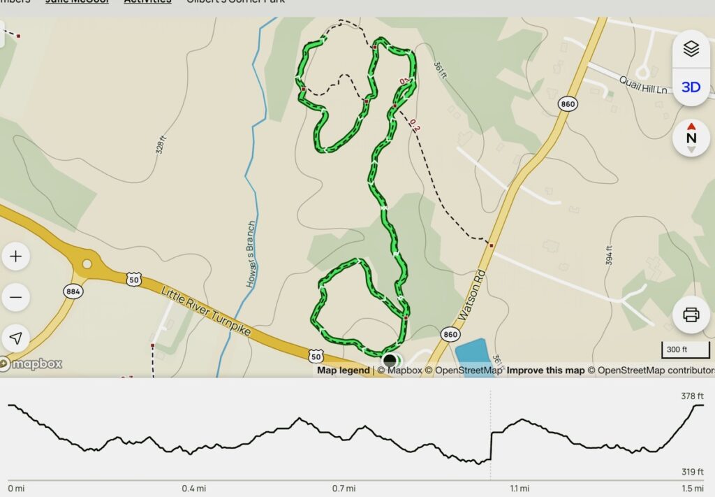 Gilberts Corner Park Hike Map and Elevation